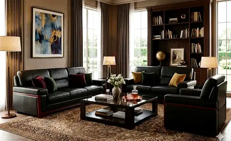 Dark Leather 3-Piece Sofa Set with Coffee Table — Excellent Condition
