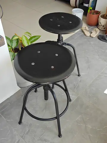 Adjustable Black Metal Double-Seat Bar Stools (Set of 2, Industrial Style)