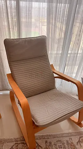 IKEA Poäng Armchair with Light Wood Frame and Beige Cushion