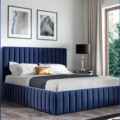 Blue Velvet Upholstered Bed Frame with Headboard - Queen/King (Please confirm size)