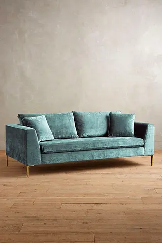 Modern Teal Velvet Sofa with Gold Legs