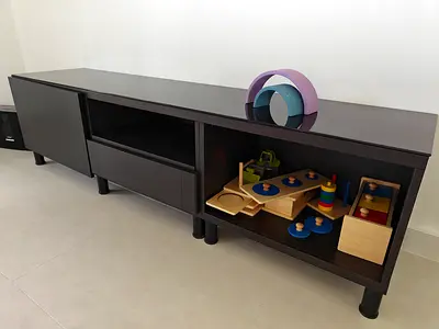 Dark Wood Low TV Cabinet / Media Console - Good Condition