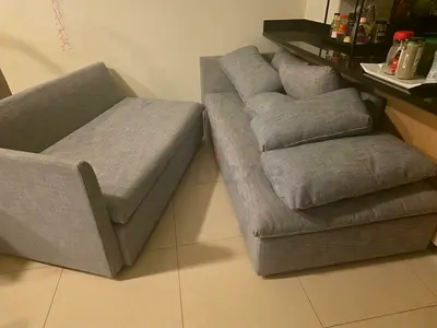 Light Grey Fabric l shape Sofa Set (Modular) - Good Condition