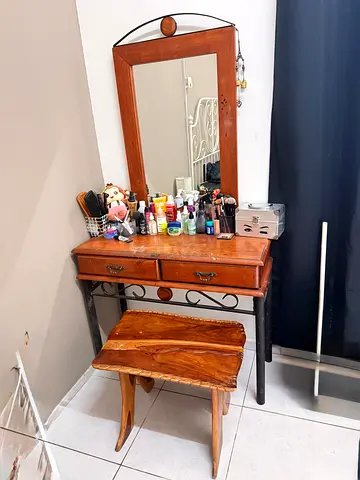 Wooden Dressing Table with Mirror and Stool