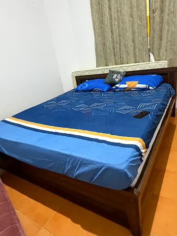 Dark wood double bed frame with mattress included