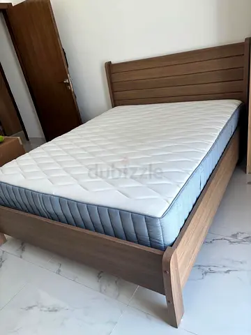 Wooden Double Bed Frame with Mattress - Good Condition