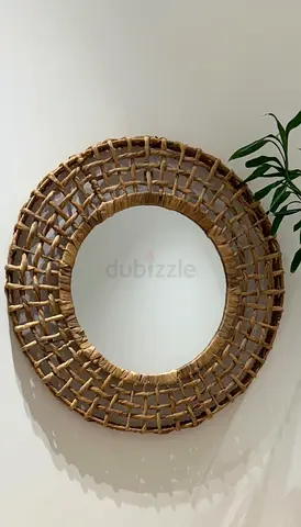 2 Boho Wall Mirrors — Natural Rattan  Wood | Like New