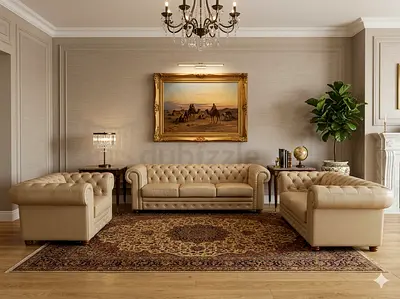 Leather Sofa Set Beige Cream Colour Chesterfield 3+2+1 Seater