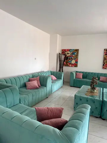 Light Teal Velvet 4-Piece Sofa Set with Ottoman