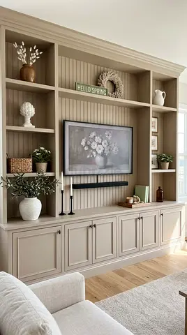 Custom Built-in Entertainment Unit with Shelving and Cabinets