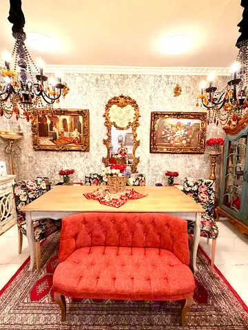 Vintage-style tufted settee and dining room furniture bundle