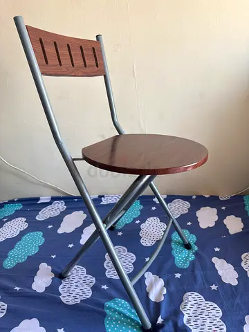 Metal Frame Folding Chair with Wooden Seat and Backrest