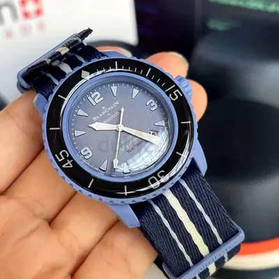 Blancpain-style Blue Dive Master Copy Watch on NATO Strap - Mens Size
