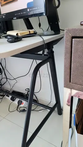 Simple Light Grey computer desk with black metal legs — Perfect condition