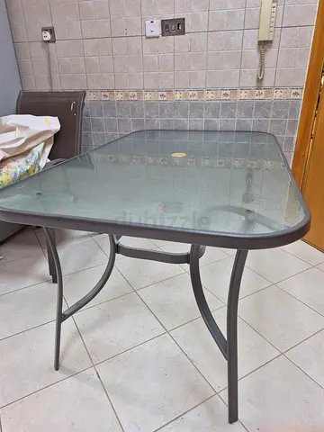 Glass Top Dining Table with Metal Frame — 6Seater