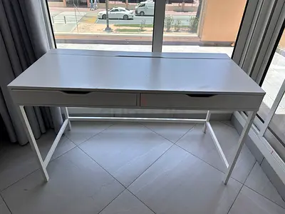 Modern White Minimalist Desk with Two Drawers