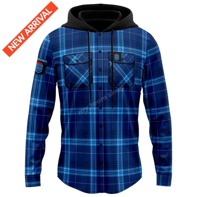 BrandNew-2026  AUSSIE,NSW BLUES HIGHLAND HOODED FLANNEL SHIRT-With Tagz  Size Large.  No Negotiation