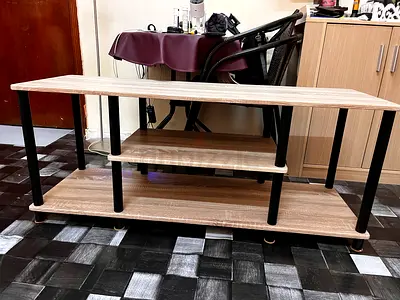 Modern Wooden TV Stand with Black Metal Legs