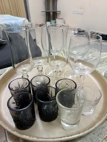 Set of assorted wine and shot glasses - used, good condition