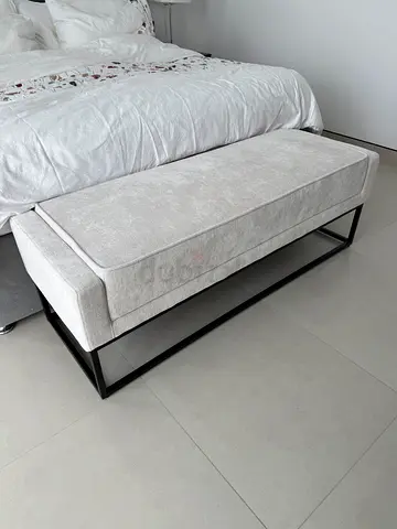 Homecentre Upholstered Bench with Black Metal Frame - Light Grey