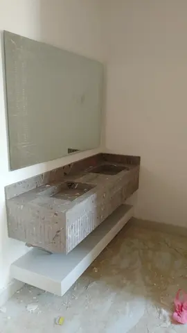 Premium Custom Built Wash Basin Counter – Marble Style Bathroom Vanity with Storage Shelf
