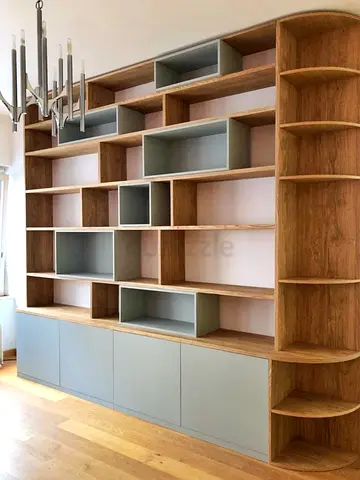 Large Custom Wall Bookcase with Shelves and Cabinets