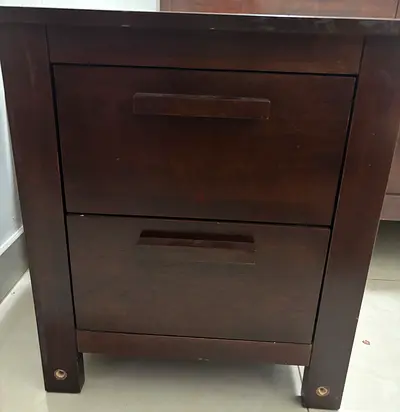 Solid Wood Double Bed with Matching Nightstand - Dark Brown