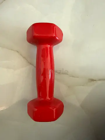 Single red vinyl-coated dumbbell (1 kg) - good condition