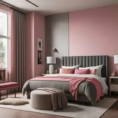 Modern Bed with Fluted Gray Headboard