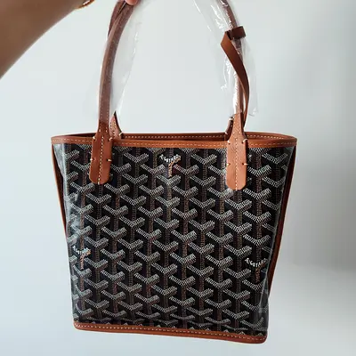 Goyard Mini Anjou Black Tan Brown Reversible Bag Brand New