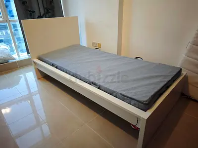 Single White Bed Frame IKEA MALM  with a mattress