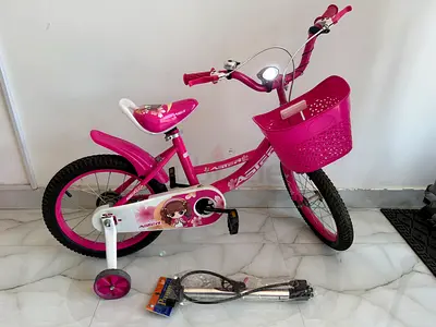 Girls Pink 16-inch Bicycle with Training Wheels and Basket with pump