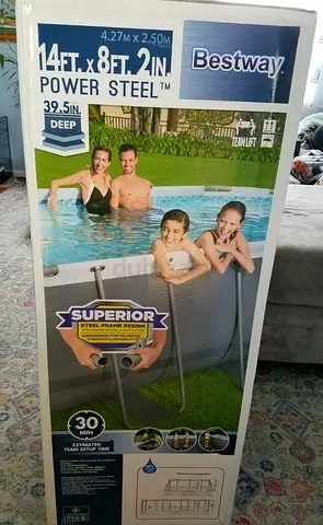 Bestway Power Steel Oval Frame Pool Set 13.91ft x 8.2ft x 39.5in Complete Family Swimming Pool Set