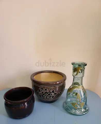 Set of Beautiful DECORATIVE Garden Pots and Glass Vase - Good Condition