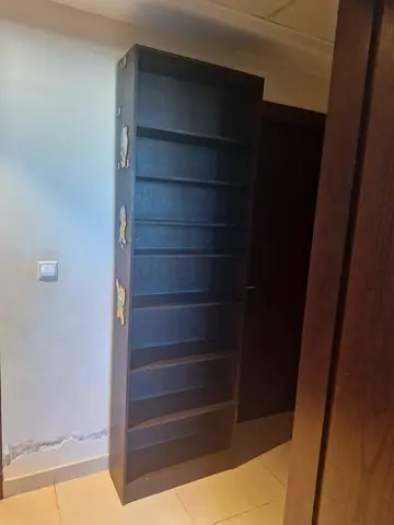 Tall Dark Wood Open Bookshelf - Good Condition - with kids decorations