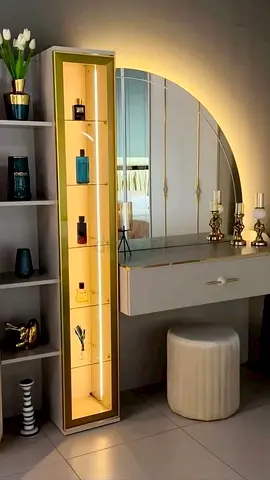 LED Illuminated Glass Display Shelf Cabinet - Tall Narrow Showcase