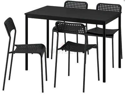 Ikea Modern Black Dining Table with 4 Chairs Set