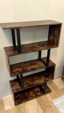 Used Rustic Wood and Metal 4-Tier Bookshelf / Display Shelf