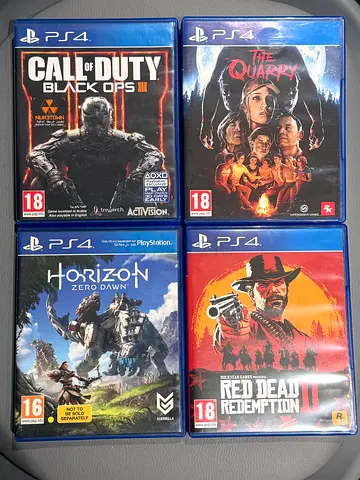 4 PS4 Games – Red Dead Redemption II, Call of Duty Black Ops III, Horizon Zero Dawn, and The Quarry.