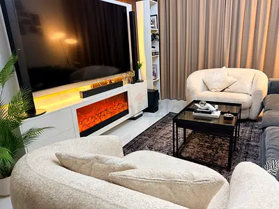 Cream boucle armchair sofa with matching cushion - cozy lounge chair