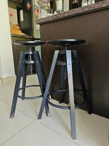 Set of 2 Adjustable Industrial-Style Bar Stools — Black Metal