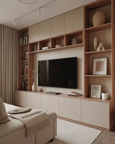 Custom Built-in Entertainment Wall Unit with Shelving