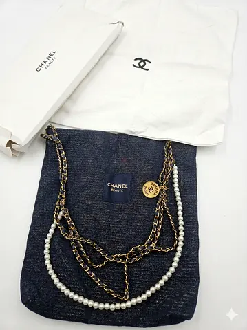 Chanel layered chain and pearl necklace with pouch (pre-owned)