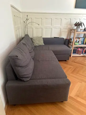 Grey L-shaped Fabric Sofa with Chaise - Good Condition