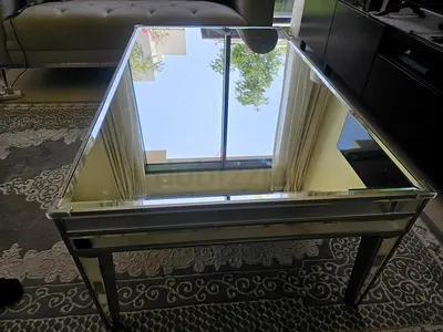 Large Rectangular Mirrored Coffee Table with Glass Top