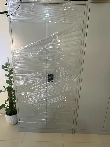 Large Grey Wardrobe / Armoire - Good Condition, Wrapped for Transport Office Filing cabinet steel .