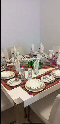 Square dinning table with 8 chairs