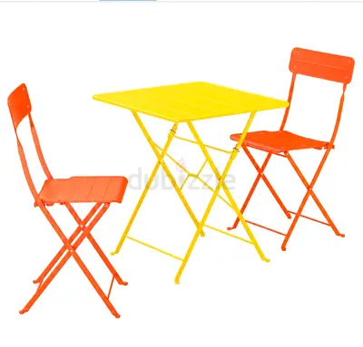 Compact Foldable Outdoor Bistro Set - 2 Chairs + Square Table (Orange  Yellow)
