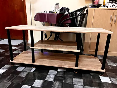 Modern Wooden TV Stand with Black Metal Legs