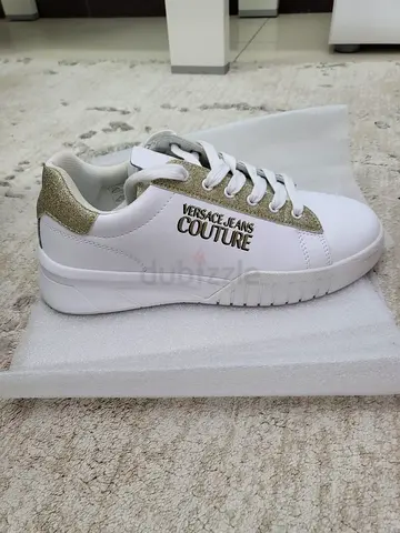 Versace Jeans Couture white sneakers with gold accents - lightly used